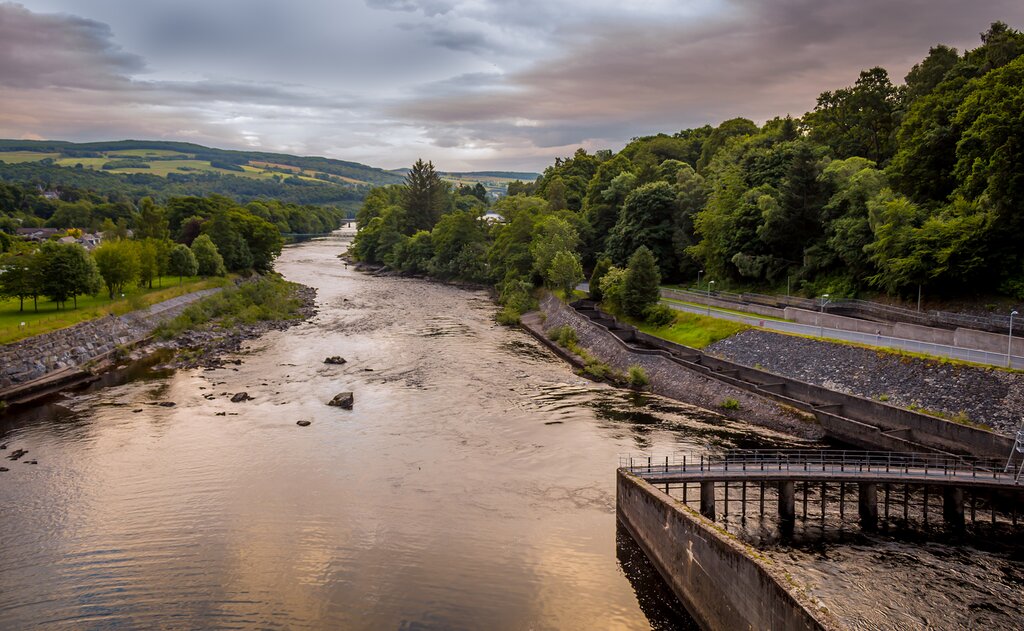 The River Tummel at sunset from Pitlochry