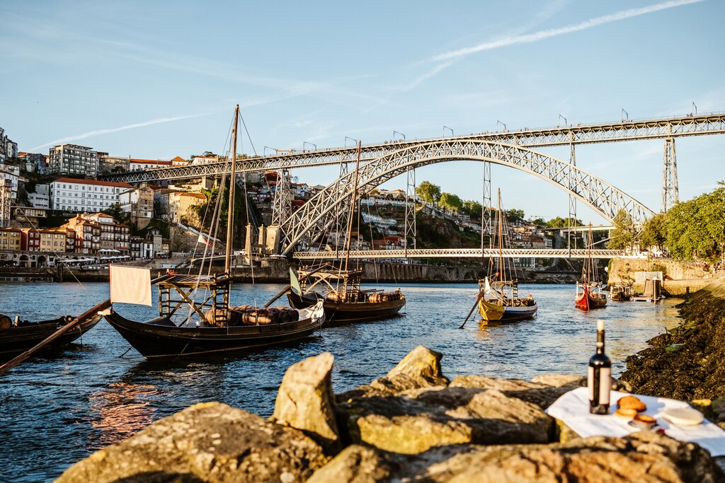 Port wine with a view of Porto
