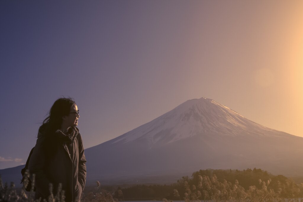 Landscape of Mt. Fuji from Mt. Takao at sunset
