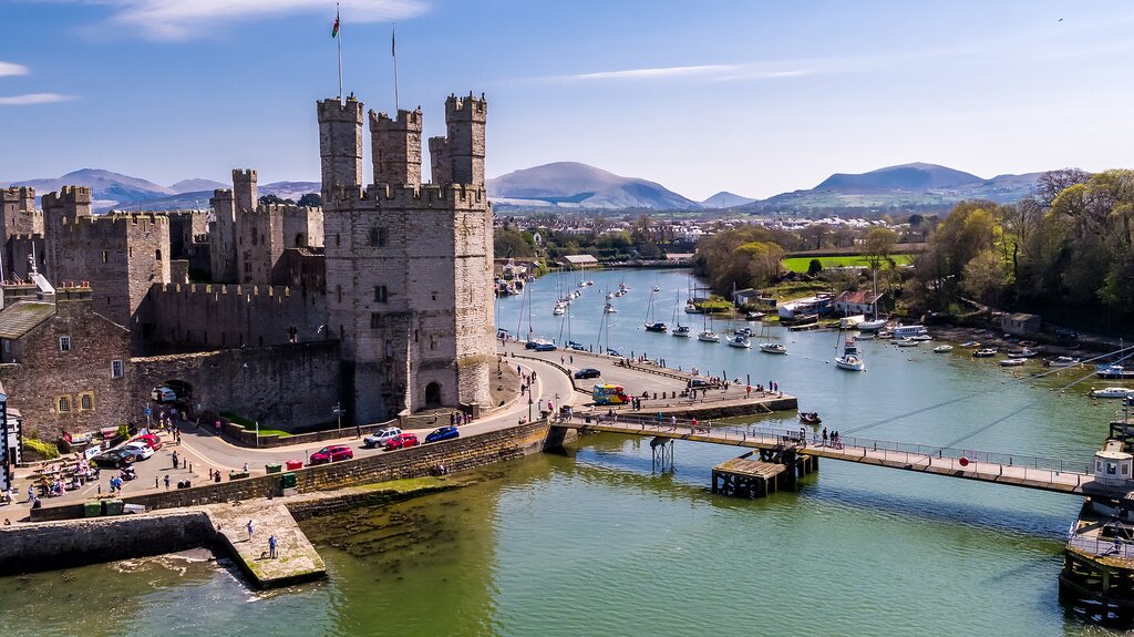 An aerial view of Caernarfon Castle