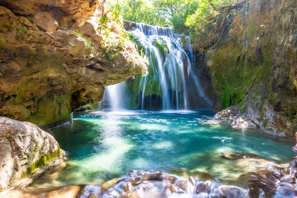 cascade, is at the end of a two-hour hike through the Farda River in the Talambote Valley