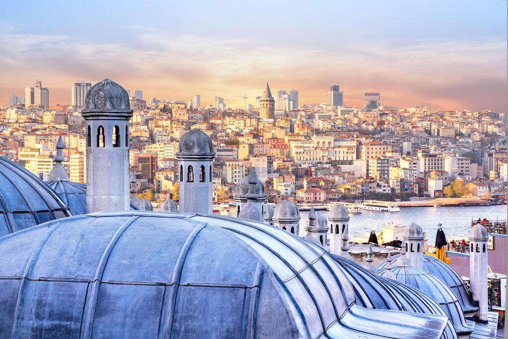 A view of the Hagia Sophia in İstanbul and the Golden Horn of Turkey