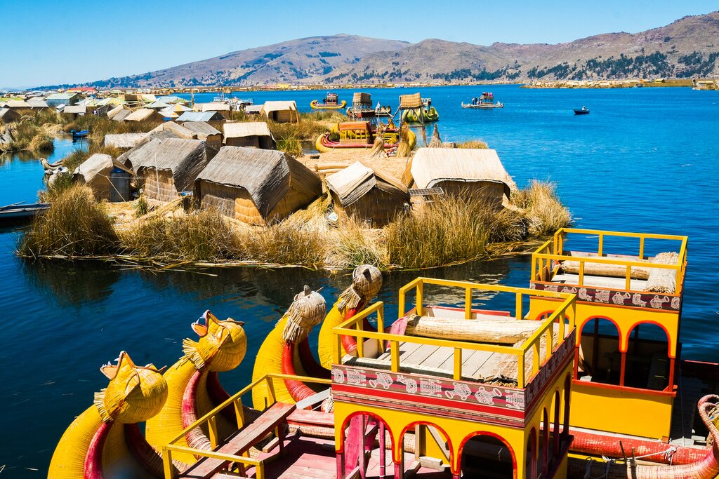 Uros floating island on Lake Titicaca