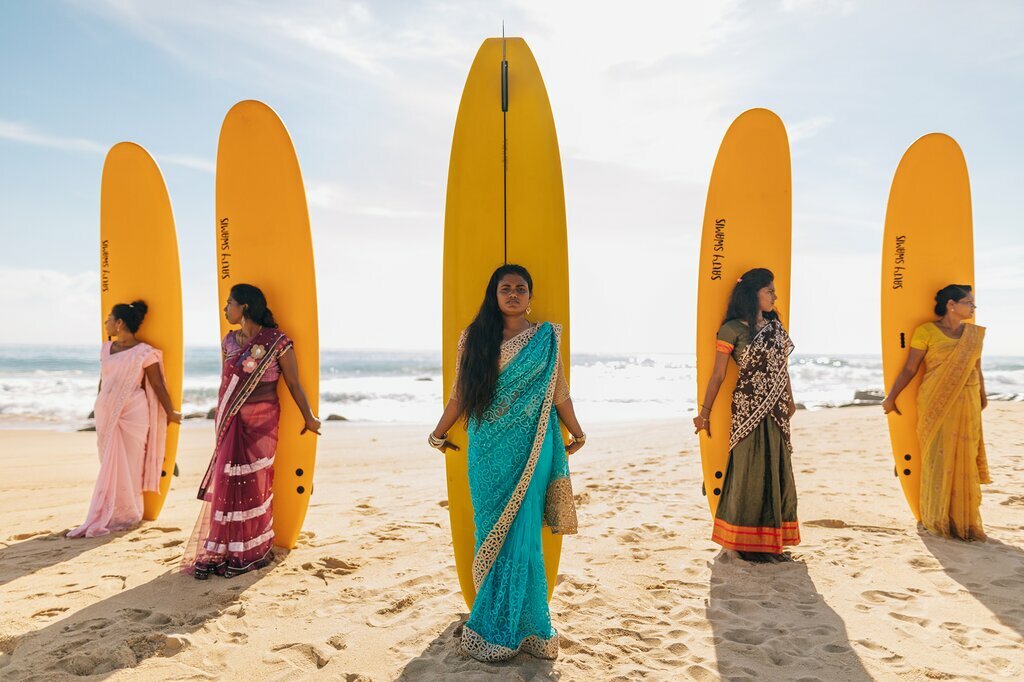 Women with surfboards in Sri Lanka