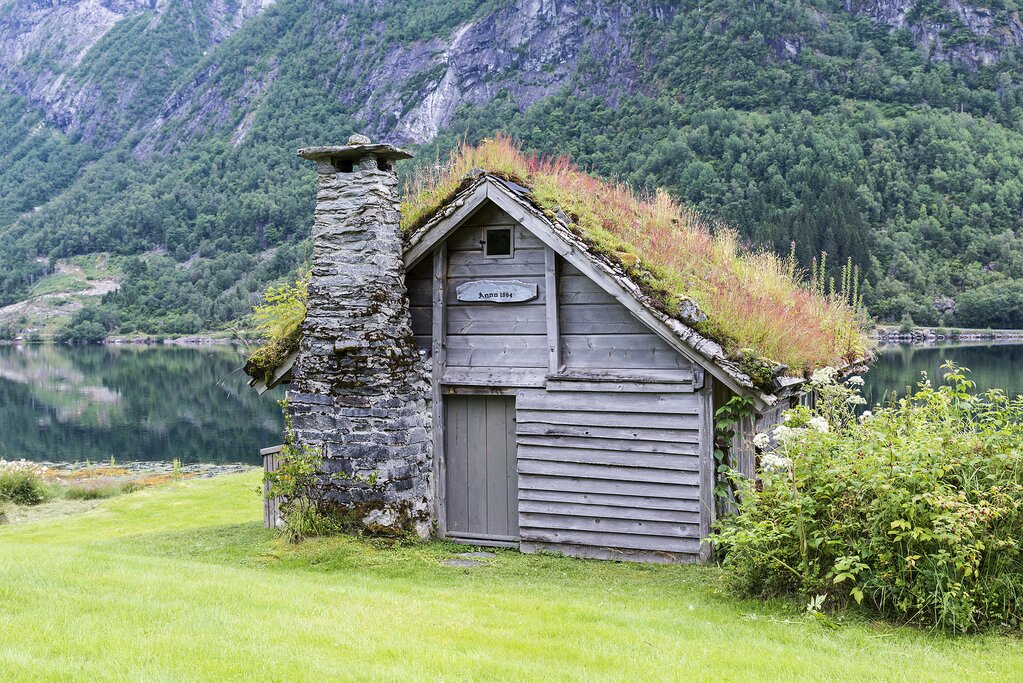 Traditional wooden house near Balestrand