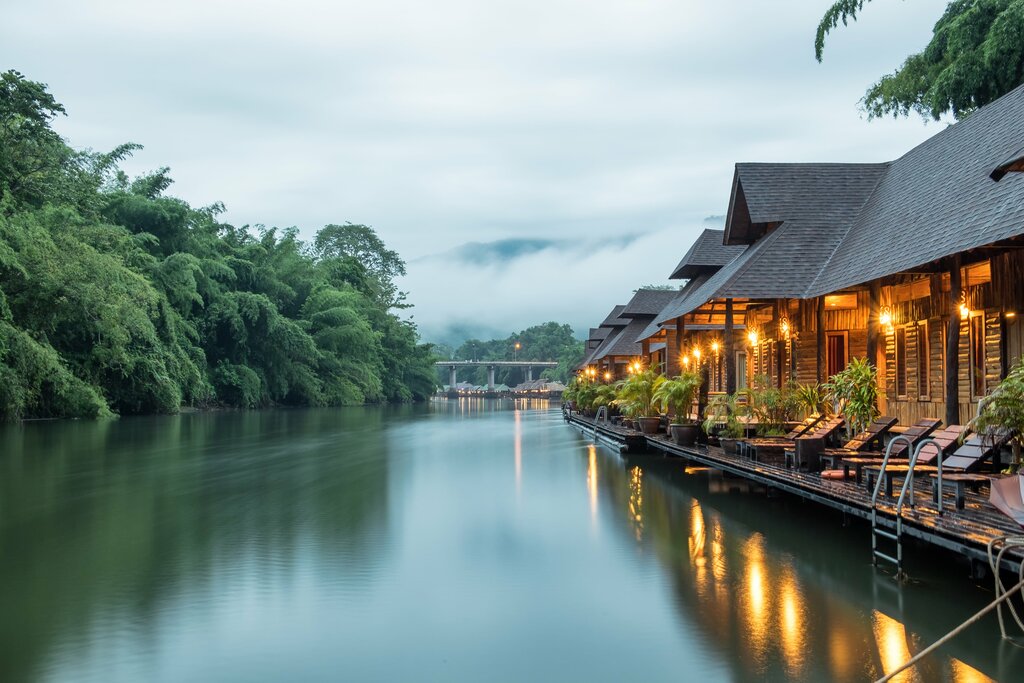 Floating house resort on the River Kwai