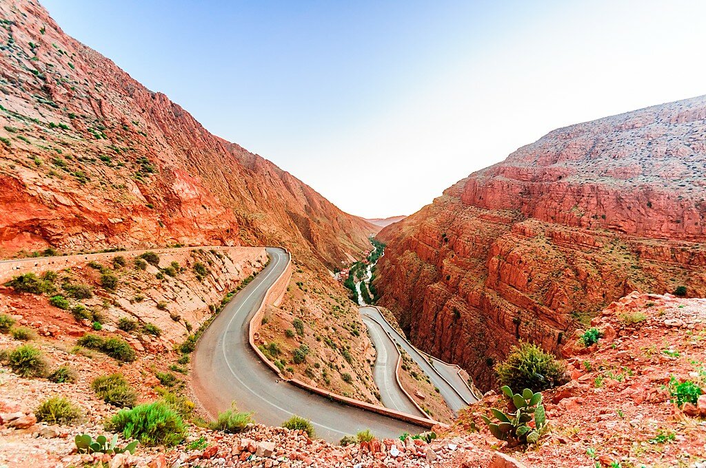 A road winds through the Dades Gorge in Morocco