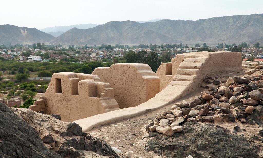 Los Paredones - historic ruins of incan castle in Nazca or Nazca town, Peru