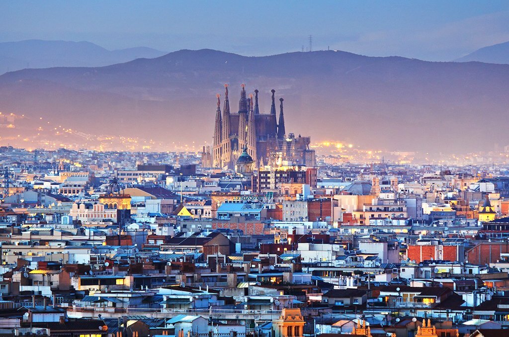 Spain, Barcelona - Sunrise over Barcelona's beautiful skyline