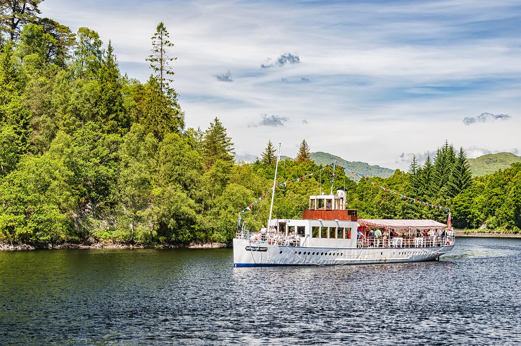 Sir Walter Scott Steamship cruising on Loch Katrine