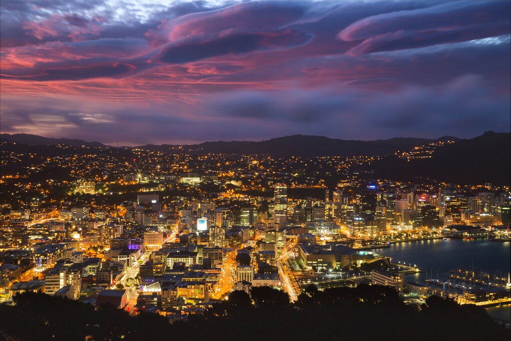 Panoramic view of Wellington at night