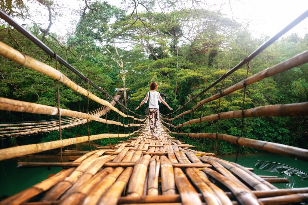 Cross the Loboc River via bamboo bride on the island of Bohol
