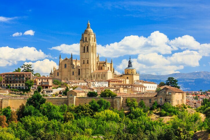 Segovia and its Cathedral rising above the Castile and León countryside