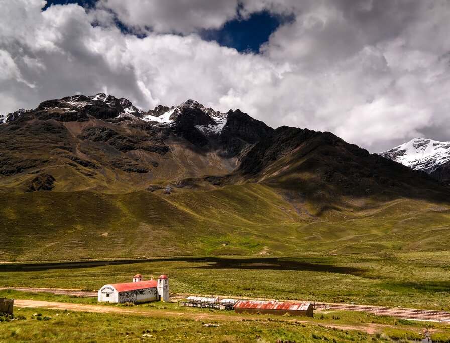 Panoramic view to Andes mountains at Abra La Raya pass, Puno, Peru