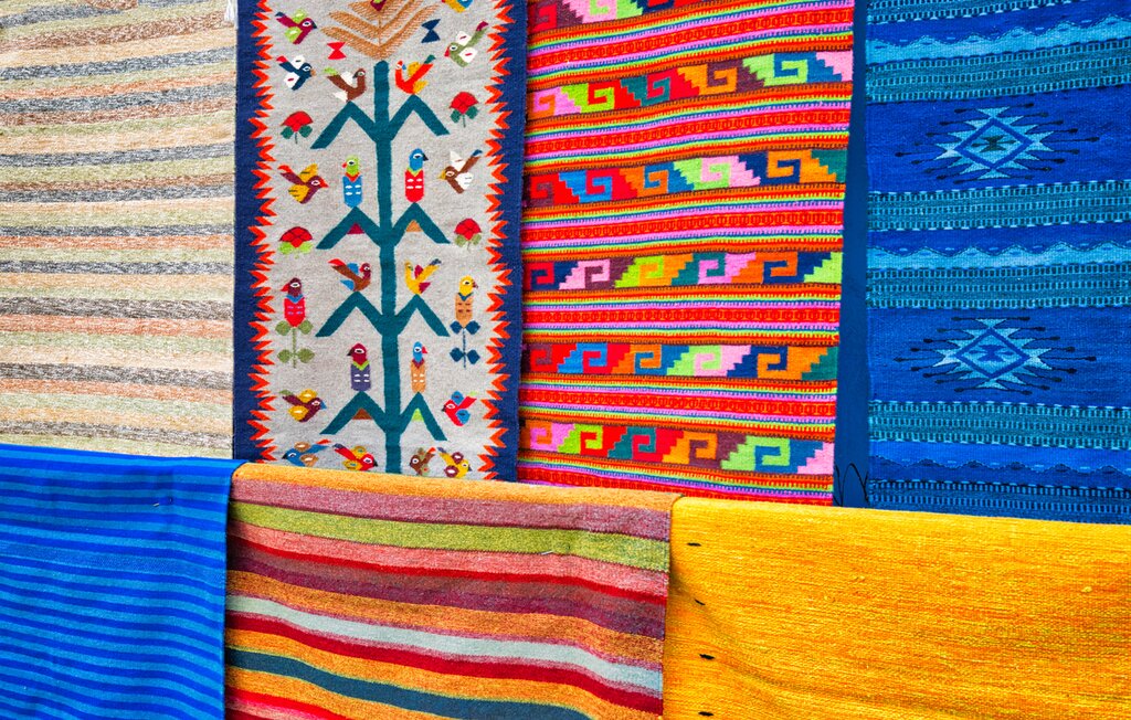 Embroidered rugs and textiles in Oaxaca
