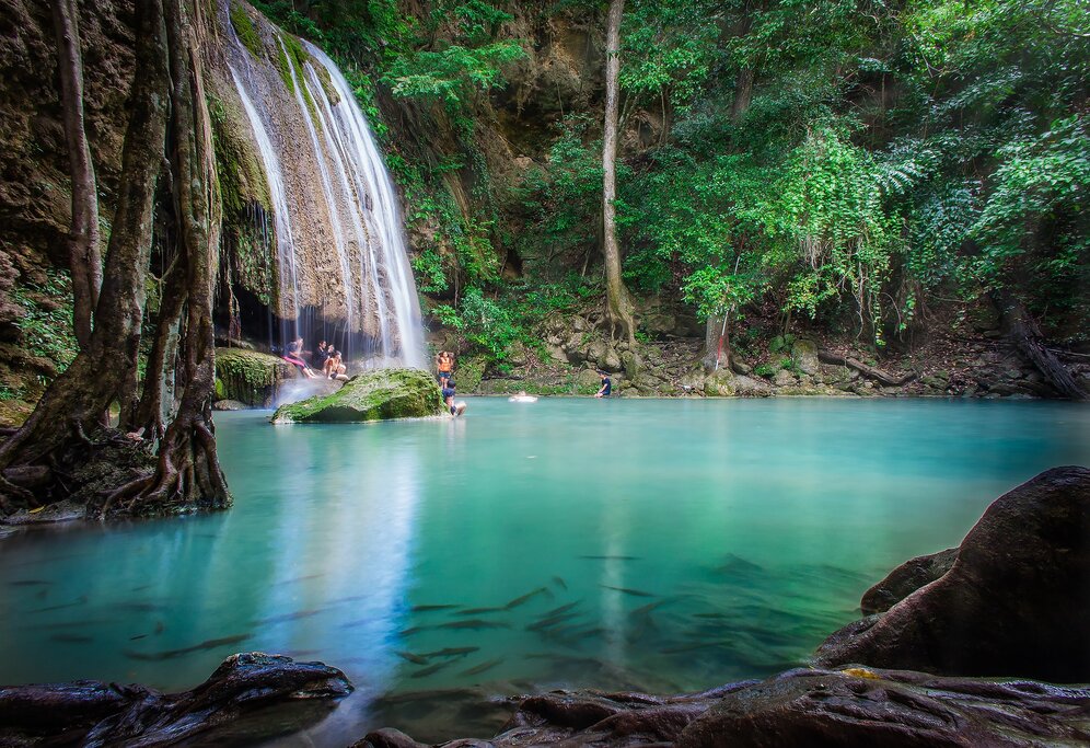 Swimming In The Waterfalls At Erawan National Park