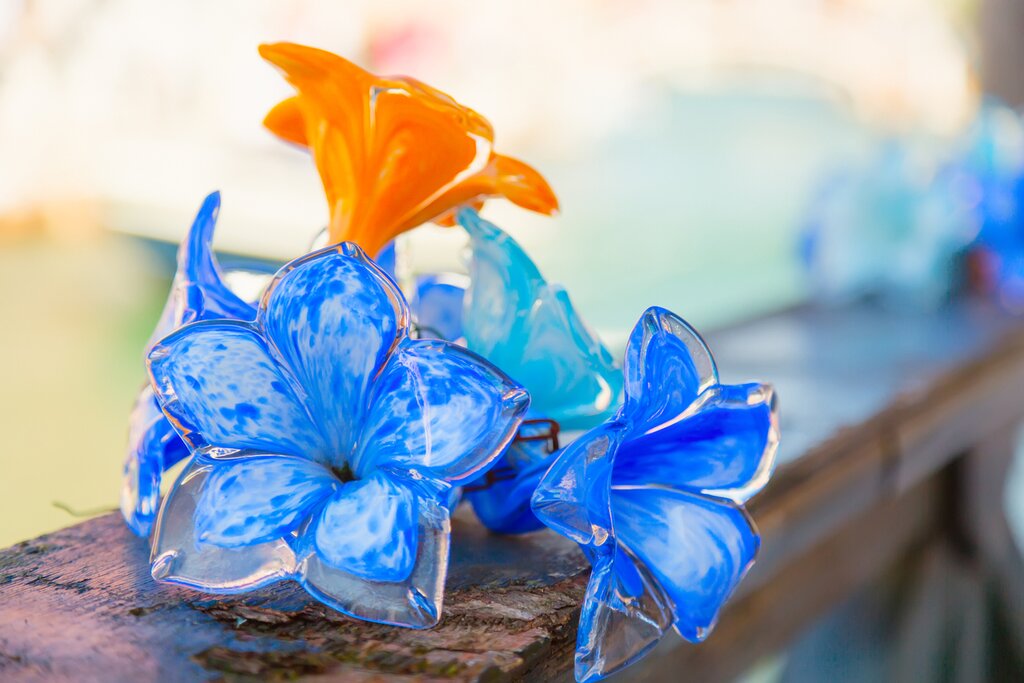 See glass-making on Murano like these traditional flower glass decorations