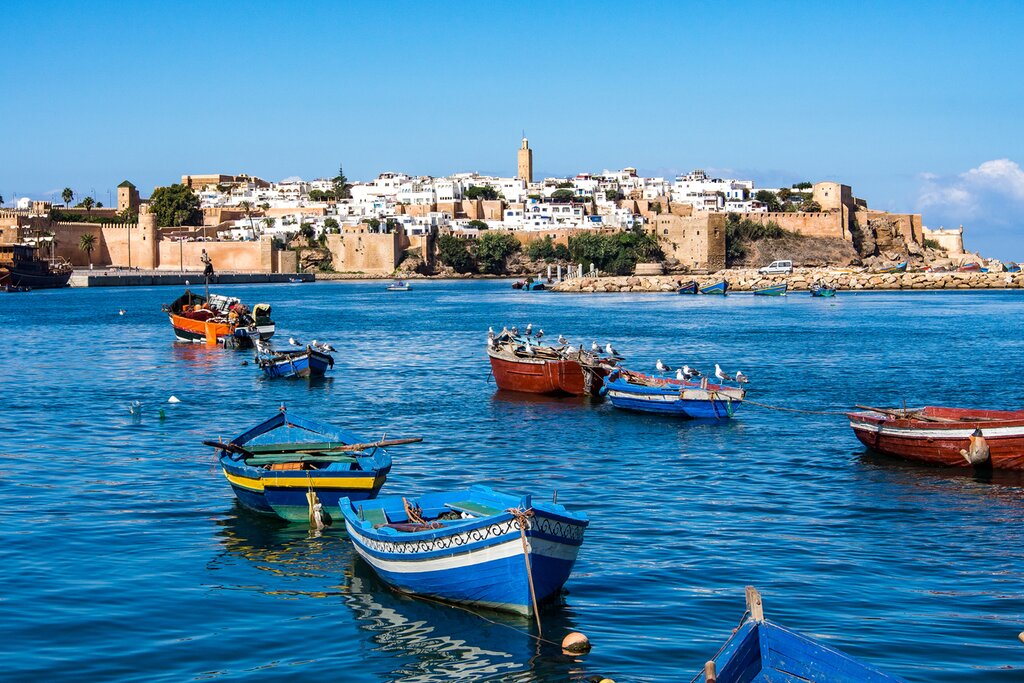 The harbor of Rabat sits at the river Bou Regreg at the mouth of the Atlantic Ocean.