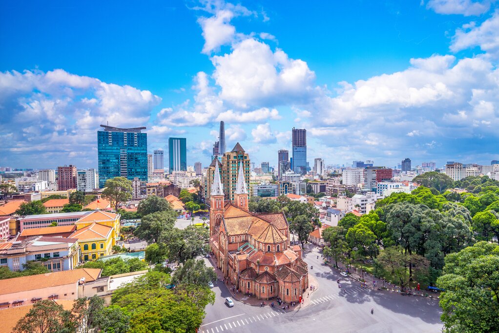 Aerial view of Notre-Dame Cathedral in Ho Chi Minh City
