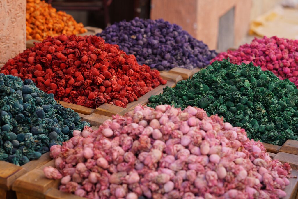 Vibrant-colored spices at a market