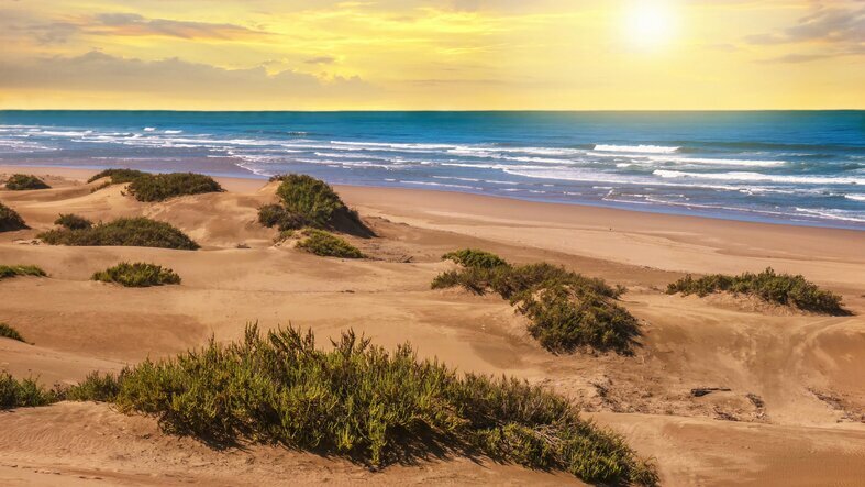 beach in sunset, pastels, Morocco